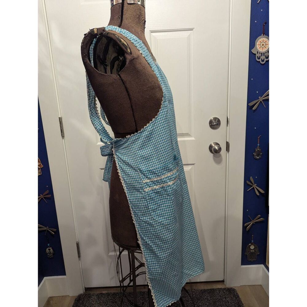 Vintage Handmade Gingham Apron 1960s MCM Pinup - Picture 3 of 8